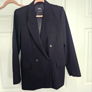 Zara Black Double-Breasted Blazer Large